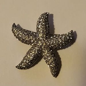 Vintage Silver-toned Rhinestone-Encrusted Starfish Brooch